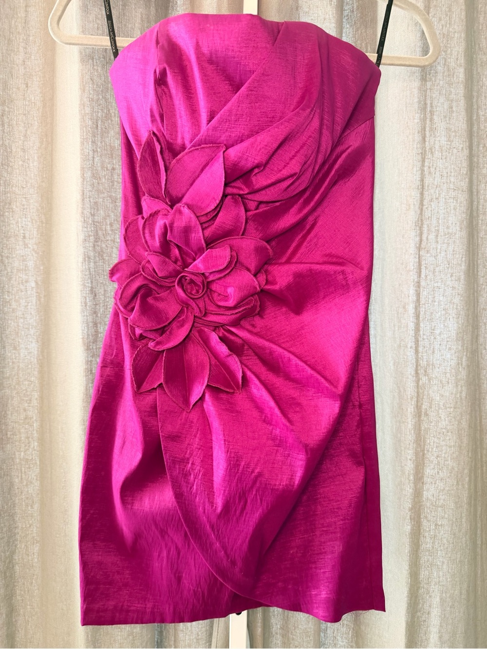 Jessica McClintock Strapless Fuchsia Cocktail Dress with Floral Applique